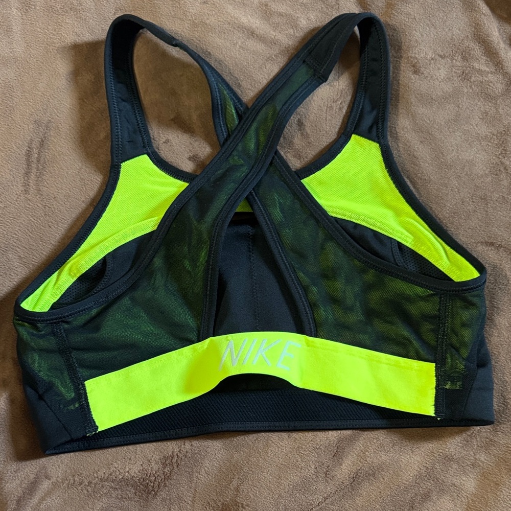 Nike Women's Black and Bright Yellow Sports Bra - Picture 2 of 3